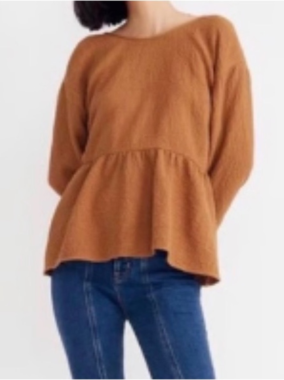Madewell Rust Peplum Knit Long-Sleeve Top